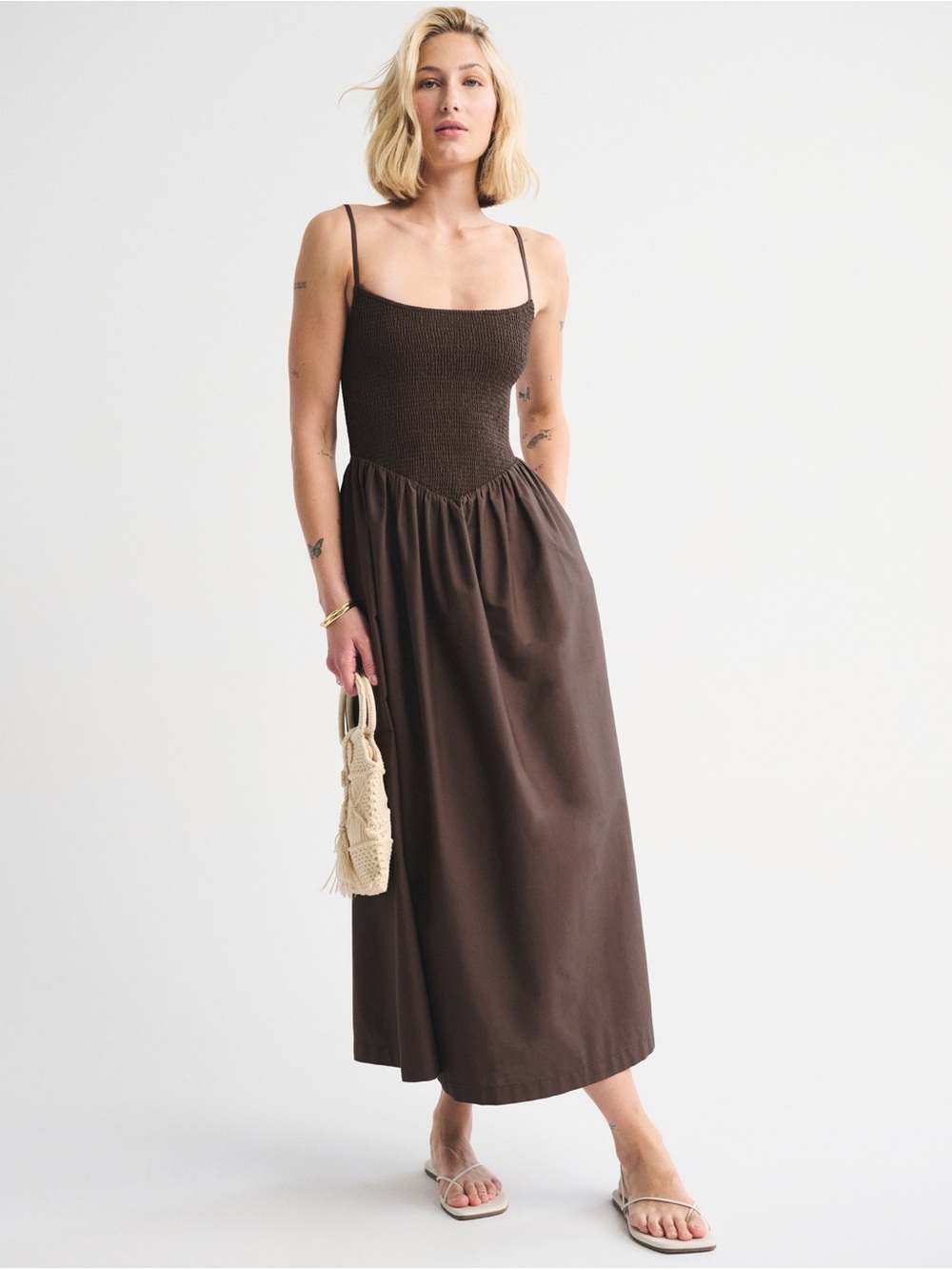 Abercrombie & Fitch Brown Smocked Maxi Dress